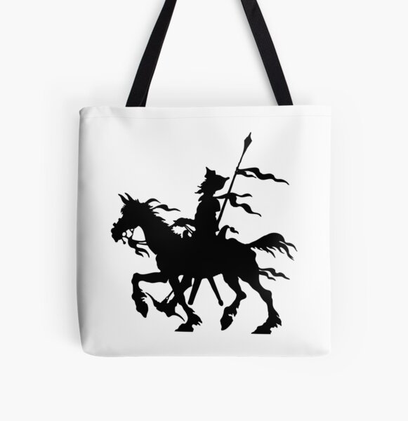 Don Quixote of La Mancha and Rocinante | Don Quixote Silhouette | Black and White | All Over Print Tote Bag