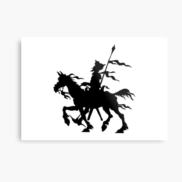 Don Quixote of La Mancha and Rocinante | Don Quixote Silhouette | Black and White | Metal Print