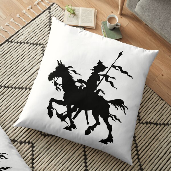 Don Quixote of La Mancha and Rocinante | Don Quixote Silhouette | Black and White | Floor Pillow