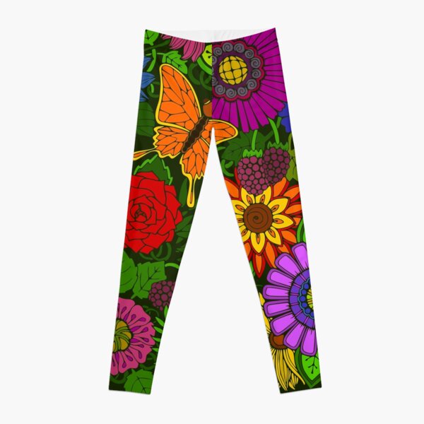 Happy Hippy Psychedelic Rainbow Design Leggings for Sale by