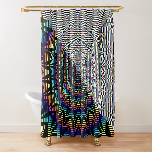 Square Spiral Rainbow Shower Curtain