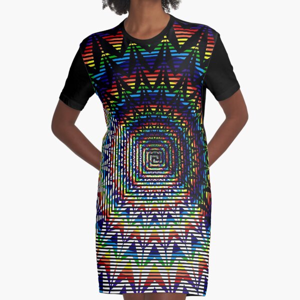 Square Spiral Rainbow Graphic T-Shirt Dress