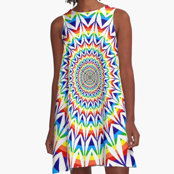 Square Spiral Rainbow A-Line Dress