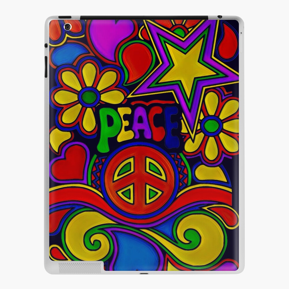 Rock, Love, Peace, Etc with yellow and green flower iPad Case