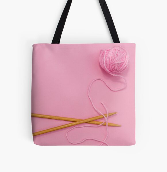 Knitting in pink with wooden knitting needles All Over Print Tote Bag
