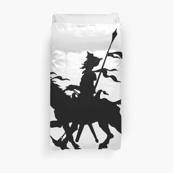 Don Quixote of La Mancha and Rocinante | Don Quixote Silhouette | Black and White | Duvet Cover