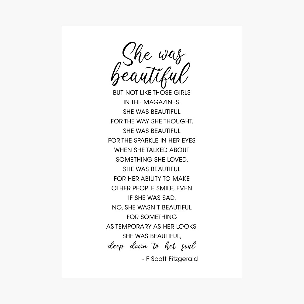 F. Scott Fitzgerald Quote - She was beautiful Poster