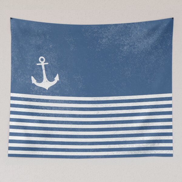 Item preview, Vintage anchor for regatta with stripes blue white nautical marine vintage designed and sold by wunderfamily.