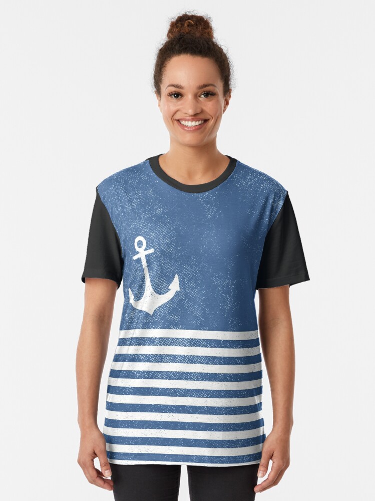 Vintage anchor for regatta with stripes blue white nautical marine vintage  Graphic T-Shirt by wunderfamily
