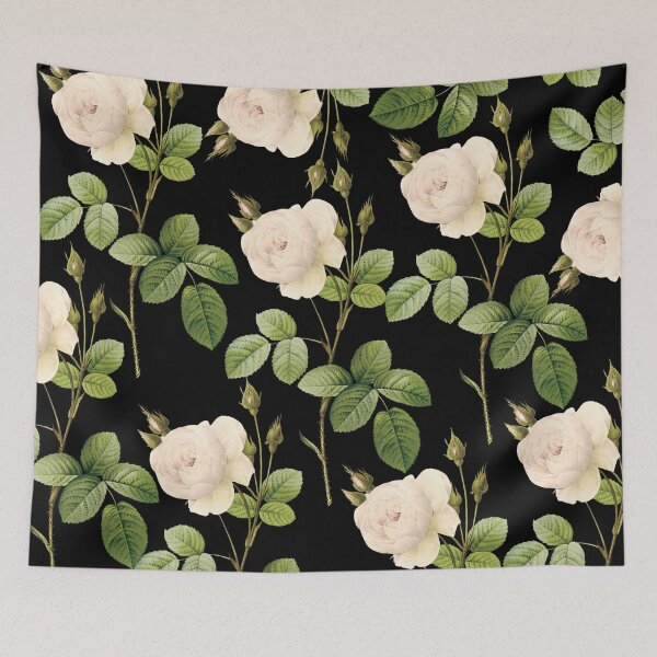 Item preview, Pink roses on black background - dark floral print designed and sold by kapotka.