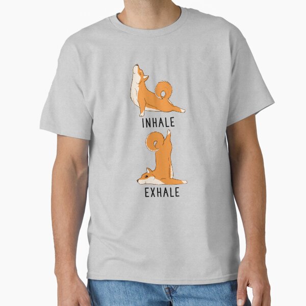 Aperçu de l'œuvre Inspirez Expirez Shiba Inu Yoga créée et vendue par thepawster.