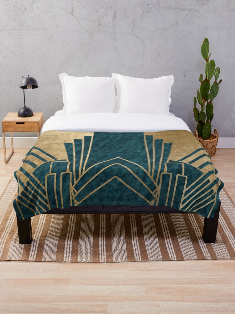 teal and gold throw