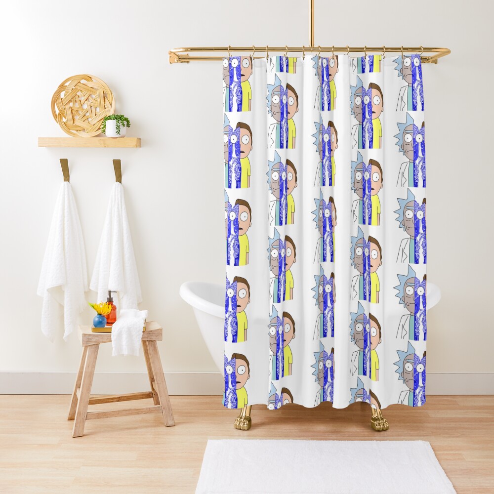 Rick and Morty in half Shower Curtain