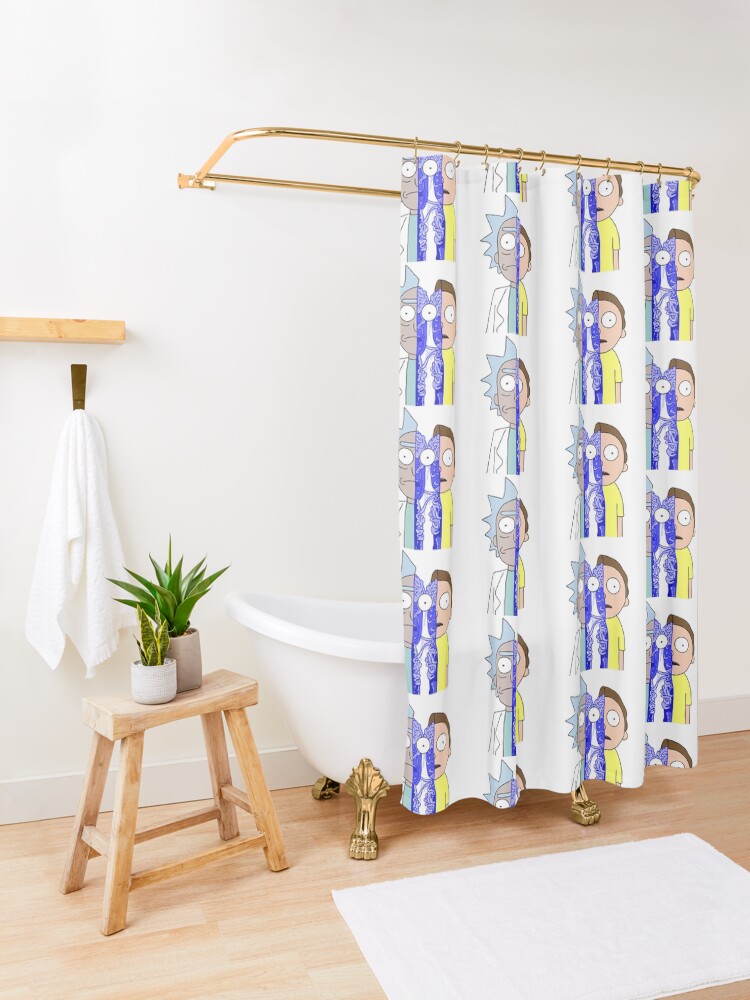 Alternate view of Rick and Morty in half Shower Curtain