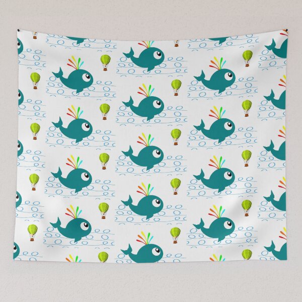 Item preview, Happy little cartoon whale watching hot air balloon designed and sold by headpossum.