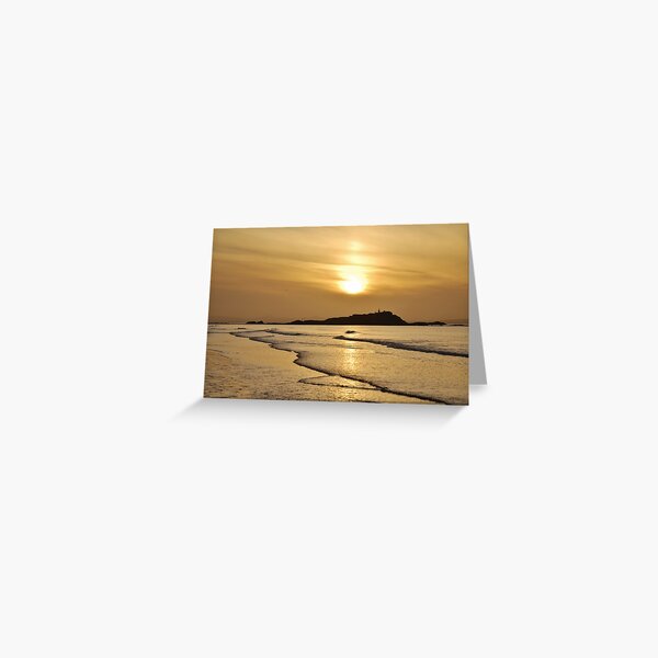 Yellow Craigs, East Lothian sunset showing Fidra Lighthouse and Island in the Firth of Forth Greeting Card