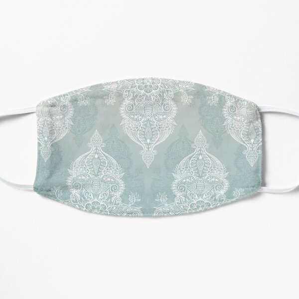Lace & Shadows - soft sage grey & white Moroccan doodle Flat Mask