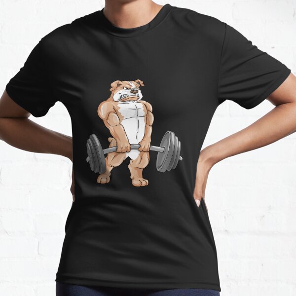 Bulldog at bodybuilding with barbell Active T-Shirt