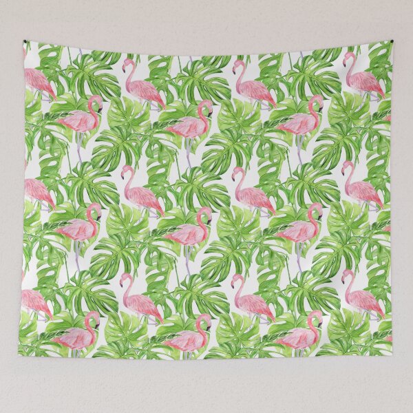 Item preview, Pink Flamingos in Green Tropical Leaves designed and sold by madtoyman.