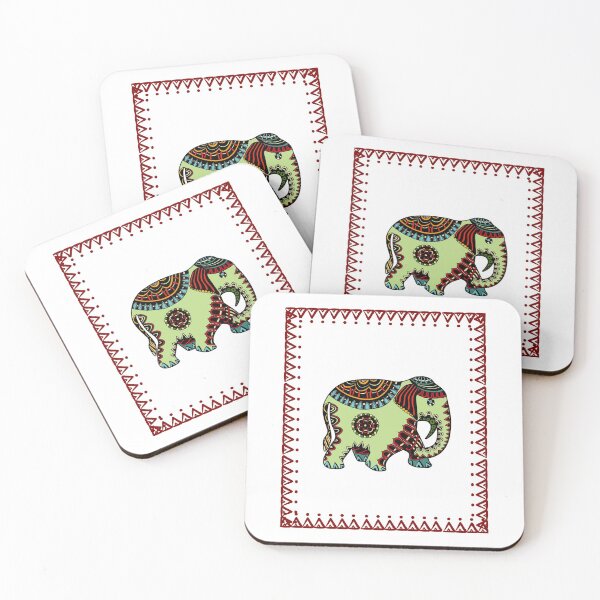 Item preview, Indian traditional art work decorated colorful elephant in two square art border neck gator designed and sold by DukeDoctor.