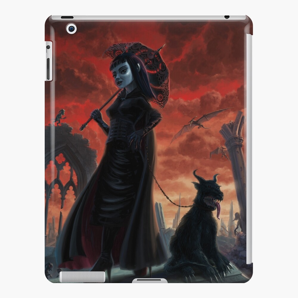 Lady gothic vampire with pet during apocalypse by Martin Davey