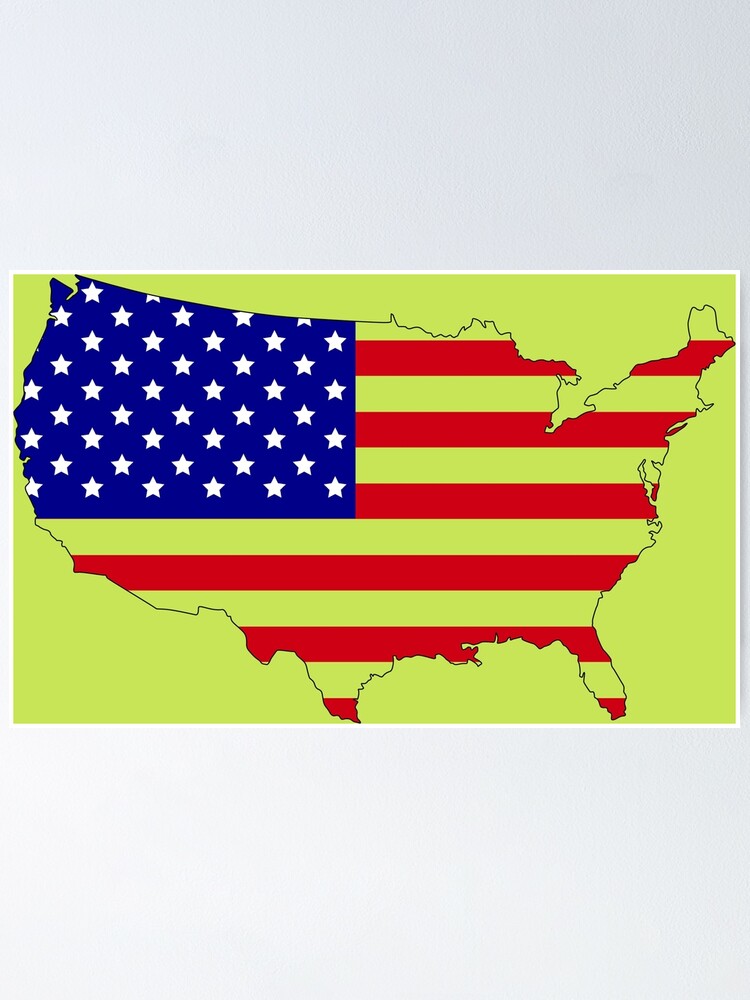 Póster Mapa De La Bandera De Estados Unidos De Rashadat Redbubble 