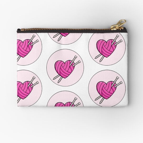 Sticker Yarn Heart With Knitting Needles Zipper Pouch