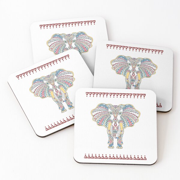 Item preview, Indian traditional art work, decorated colorful elephant design between two parallel line art border neck gator designed and sold by DukeDoctor.
