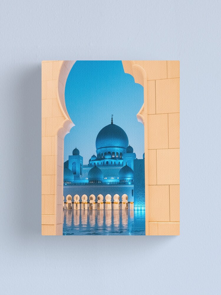 "Sheikh Zayed Mosque in Abu Dhabi light up in blue at night" Canvas