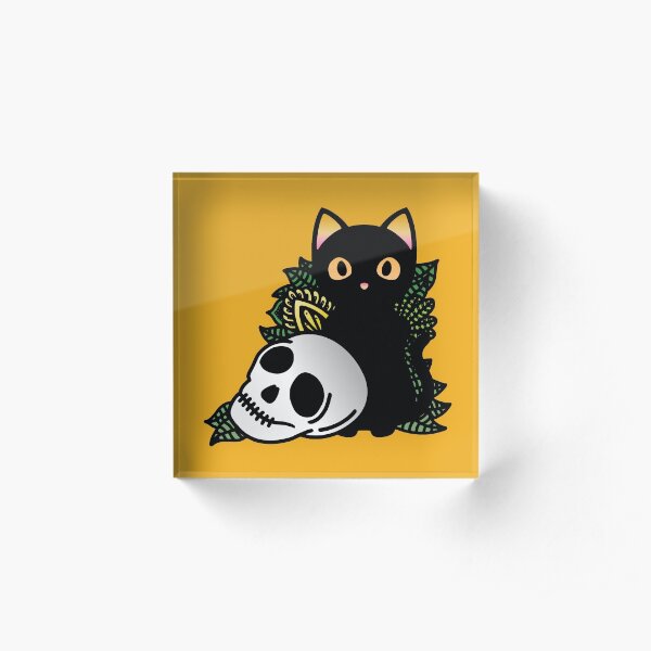 Cat and Skull Ornamental Acrylic Block