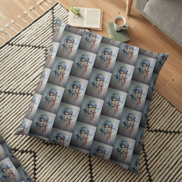 Blue turban by Avril Thomas Floor Pillow