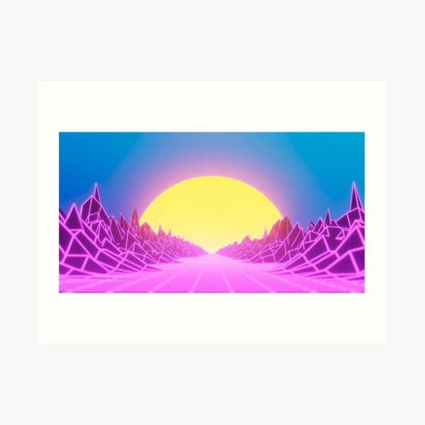 Retro Wave 80s Vhs Neon Sunrise Art Print By Mreinart Redbubble