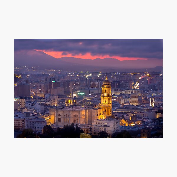 Malaga cathedral sunset view Photographic Print
