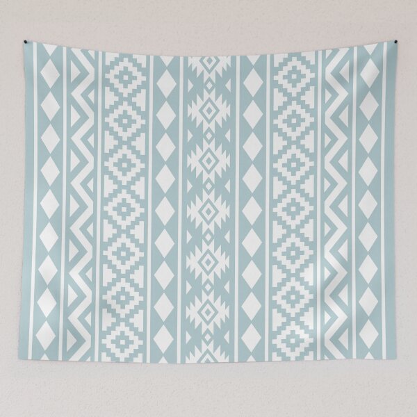 Item preview, Aztec Essence Ptn III White on Duck Egg Blue designed and sold by NataliePaskell.
