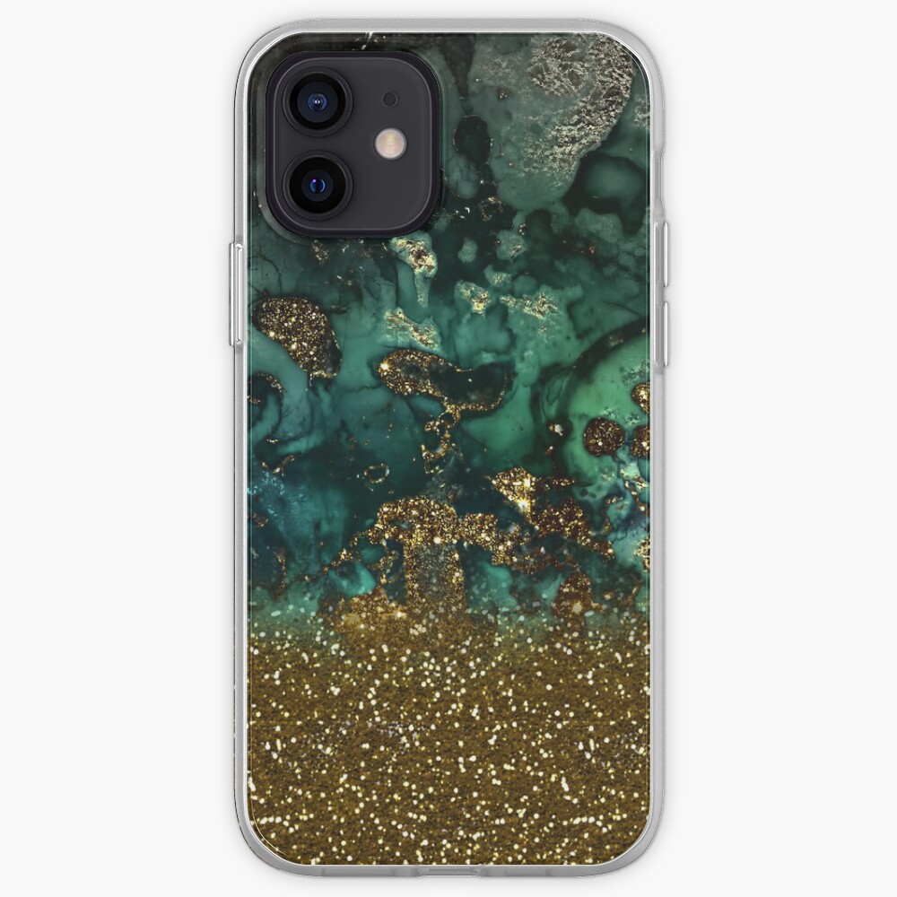 Malachite Green Marble and Gold Glitter iPhone Case & Cover