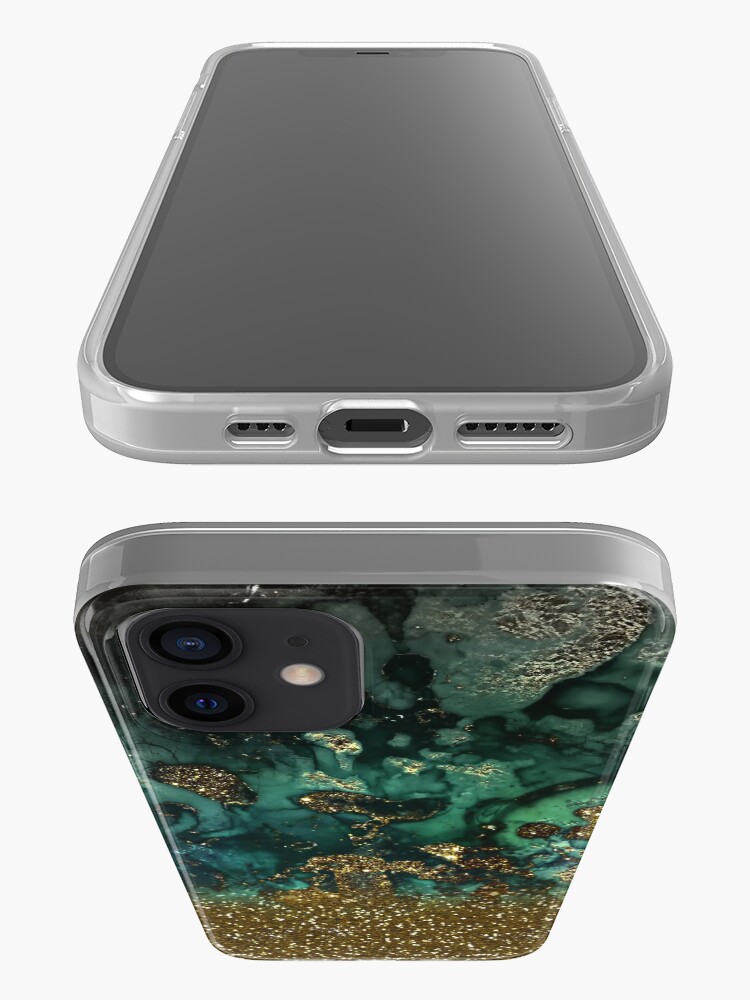 Alternate view of Malachite Green Marble and Gold Glitter iPhone Case & Cover