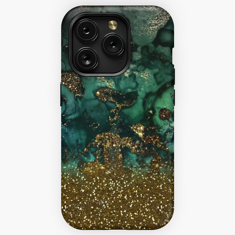 Malachite Green Faux Marble and Gold Glitter