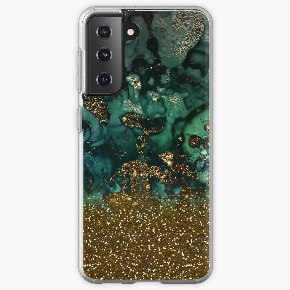 Malachite Green Marble and Gold Glitter Case & Skin for Samsung Galaxy