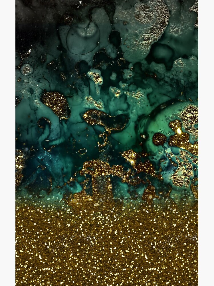 Malachite Green Marble and Gold Glitter by MysticMarble