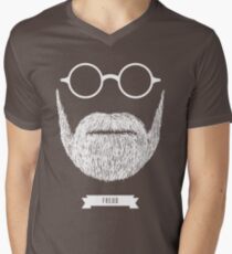 Camiseta para hombre de cuello en v Barbas con gafas - Sigmund Freud en blanco