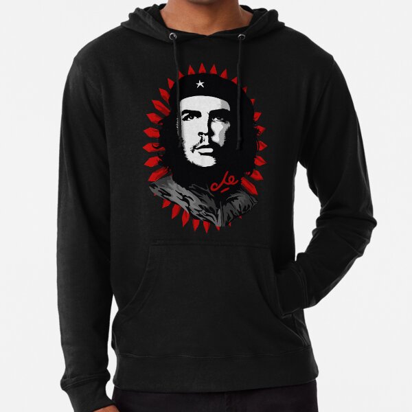 El Che Iconic Portrait on Abstract red sun Background Lightweight Hoodie