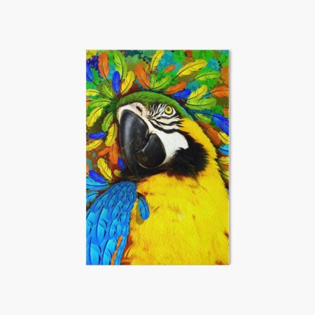 Gold and Blue Macaw Parrot Fantasy Art Board Print