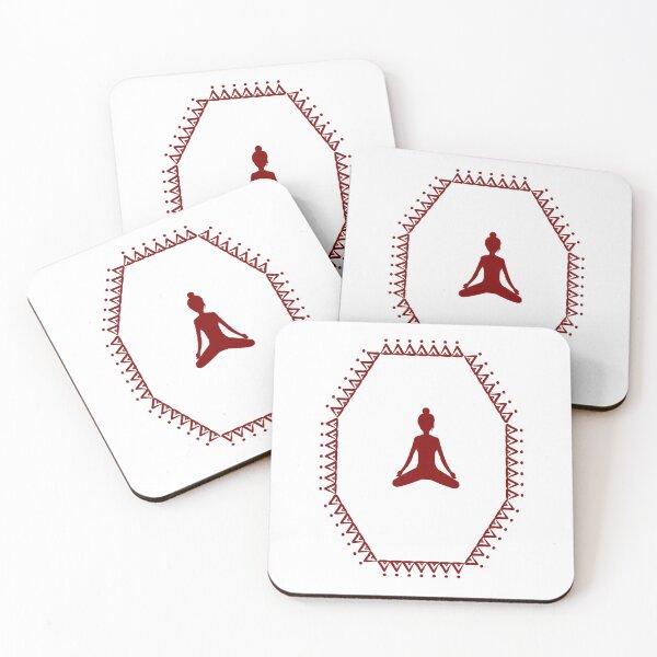 Item preview, Indian art, Meditating girl in a octagonal border art, neck gator vintage, dark red design with white background designed and sold by DukeDoctor.