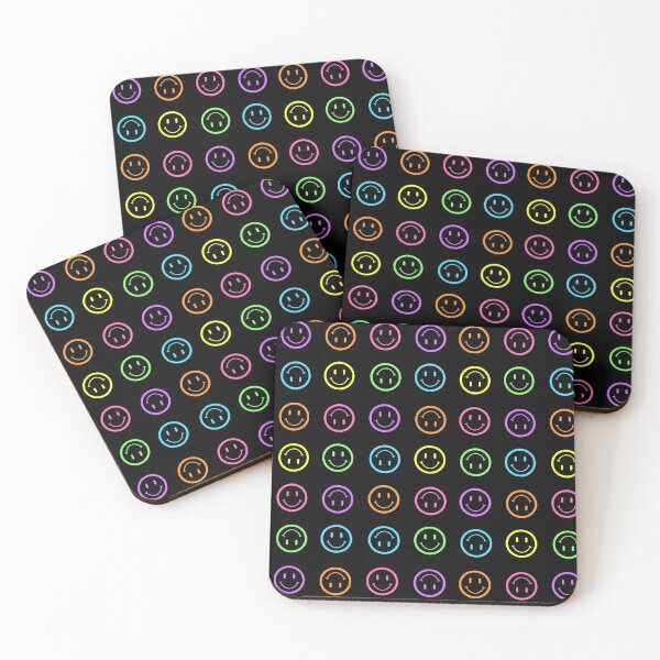 Item preview, Rainbow smiley face pattern on black designed and sold by hanameda.