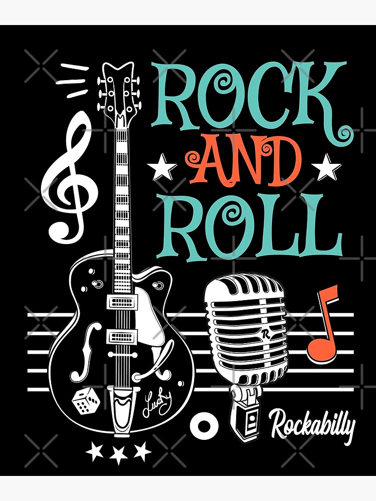 Rock N Roll Poster Vintage. Logotipo De Guitarra Rock And Roll Em