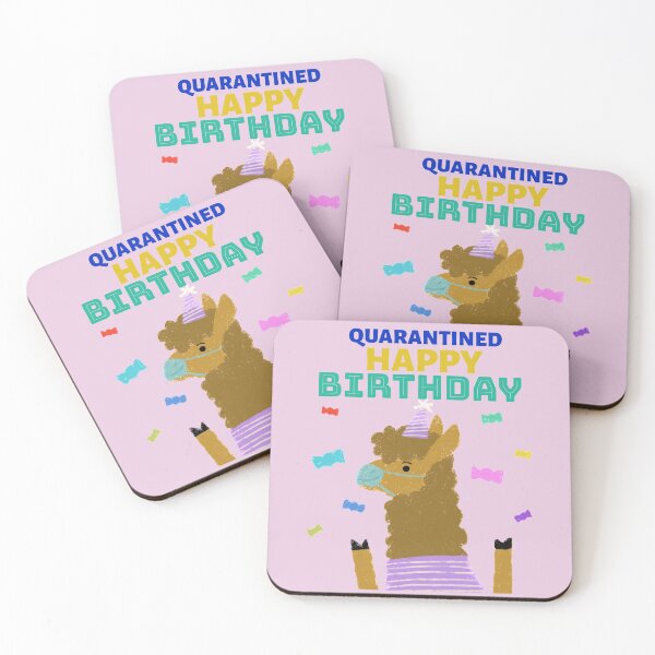 Item preview, Quarantined Happy Birthday-/ Llama with Mask and party Hat designed and sold by EvaWolf.