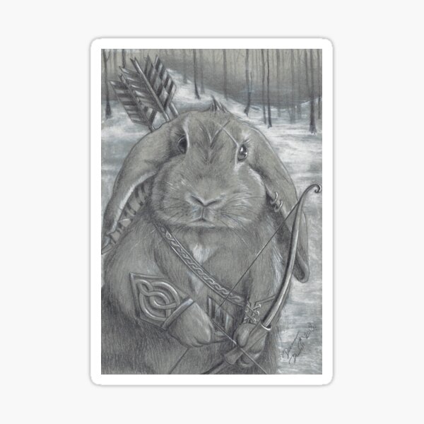 Rabbit Art Print Warrior Art Bunny Art Celtic Knots Bow and Arrow Sticker