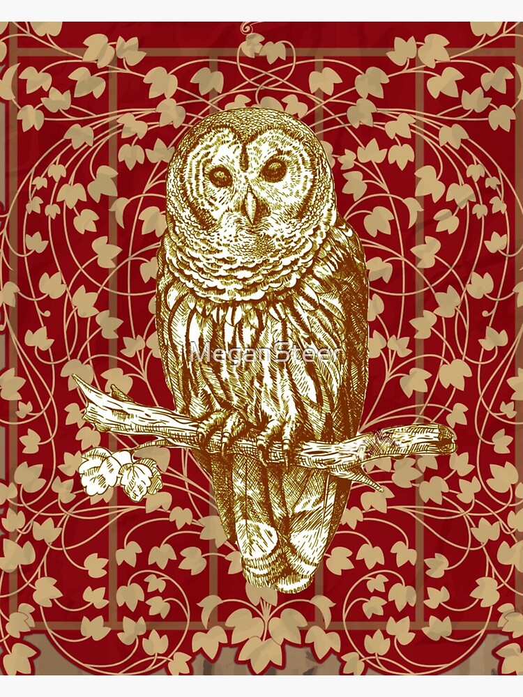 Artwork view, Art Nouveau Owl in Red designed and sold by MeganSteer