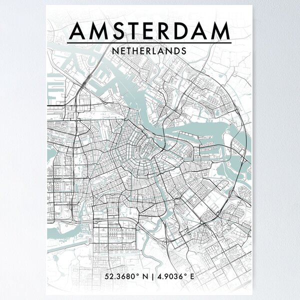 Aperçu de l'œuvre Carte de la ville d'Amsterdam créée et vendue par JLCDesign.