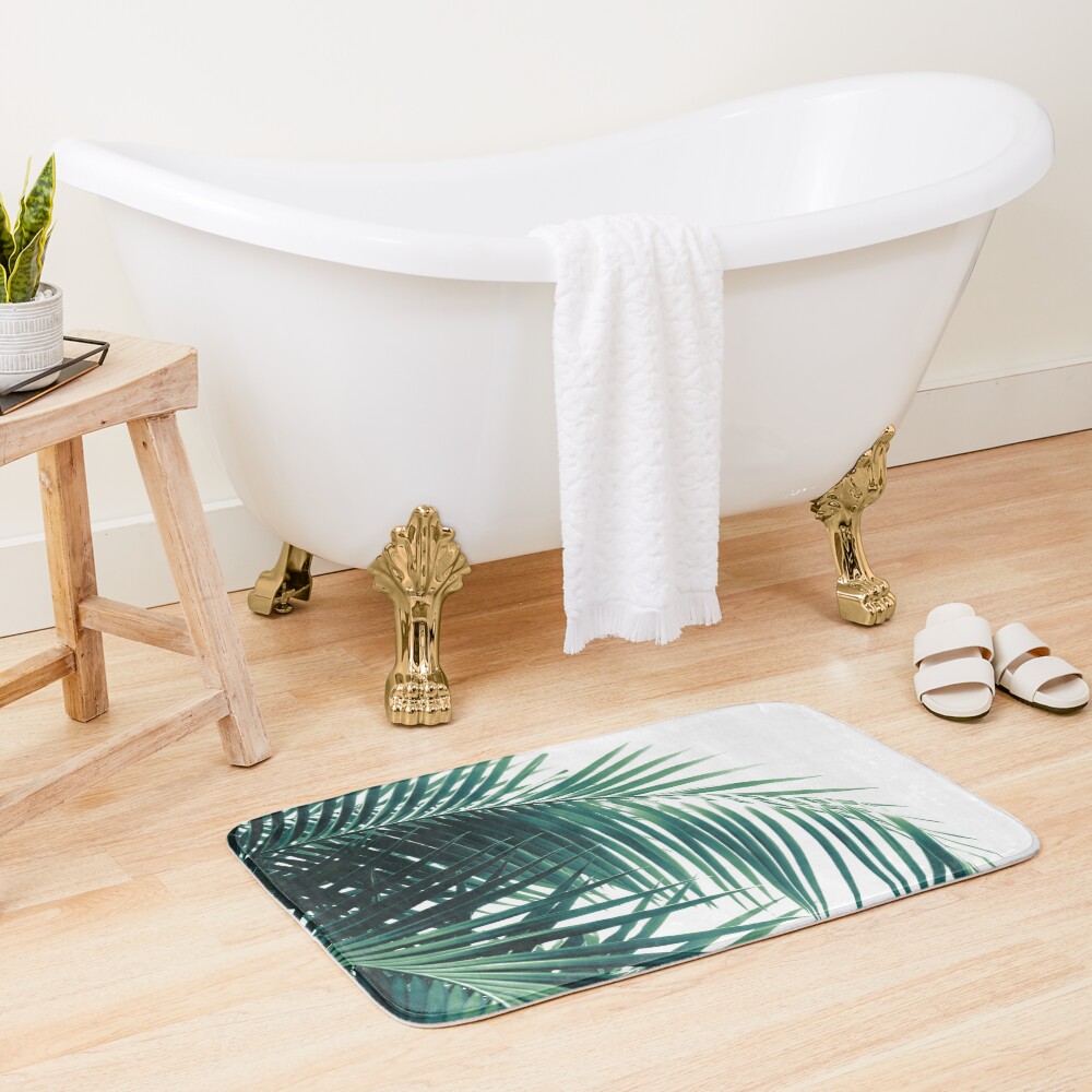 Palm Leaves Green Vibes #6 #tropical #decor #art Bath Mat